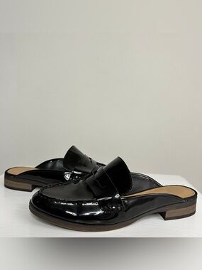 Franco Sarto Brylee Black Vegan Patent Leather Slip-On Mule Loafers Size 8.5